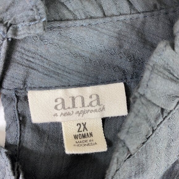 Ana Womens Gray Long Sleeve Ruffled Neck Textured Blouse Size 2X - Picture 4 of 5
